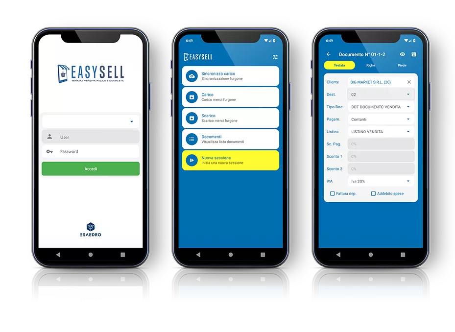 Smartphone con schermate app EasySell